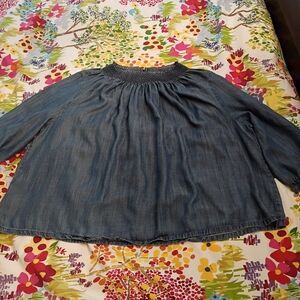 Ann Taylor Loft Lyocell/Chambray Smocked Neck Tunic Blouse Size XL